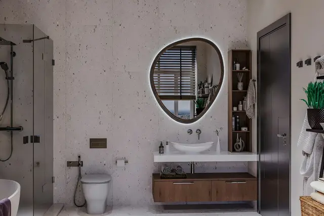 Baño con mueble flotante de madera