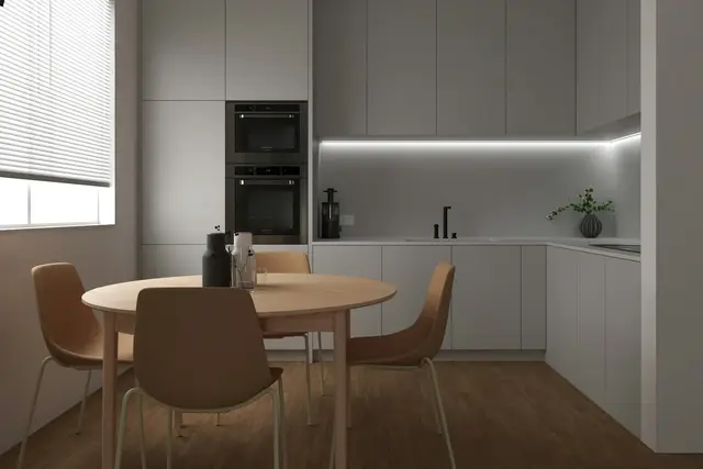 Cocina integrada con mesa redonda