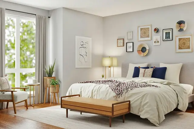 Dormitorio principal con ventanal y banqueta